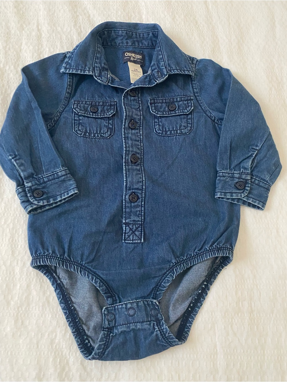 OshKosh B'gosh Denim Button-Front Long-Sleeve One-Piece - Blue